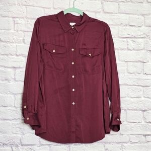 Chico's Burgundy Button-Down Cargo Pocket Modal Shirt Size 2 Large (12)